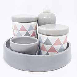 kit de higiene ceramica triangulos quintal de madame